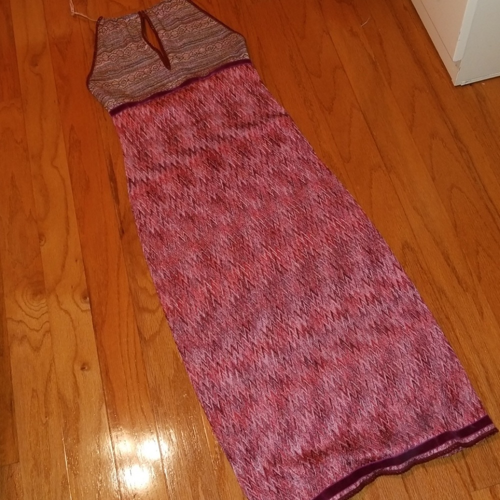 bebe-Halter dress with pink velvet string.